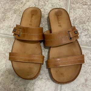 Timberland Tan Leather Slide Sandals